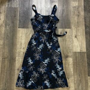 Banana Republic-Women Dress,Midi Ruffle, Blue Tropical Floral, EUC